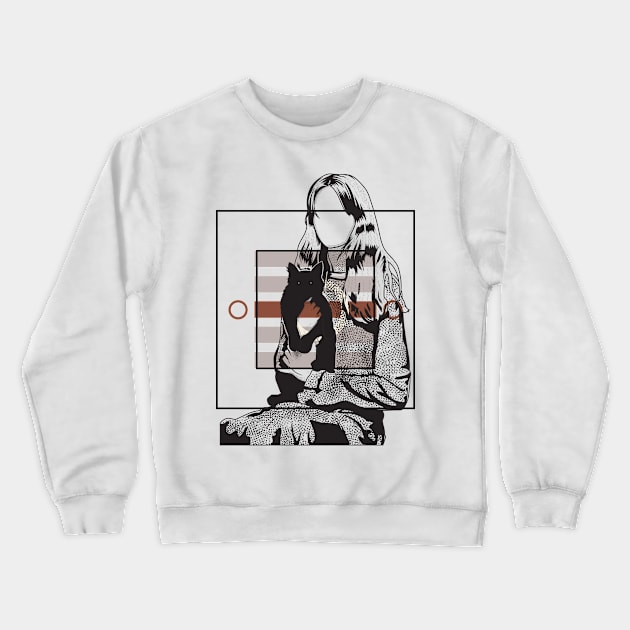 Girl and her cat version 2 Crewneck Sweatshirt by Frajtgorski